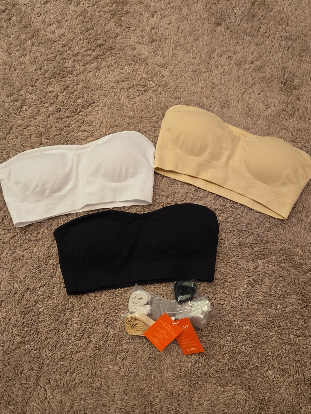 NWT Set Of 3 Multi Color Strapless Non Slip Padded Bandeau Bras